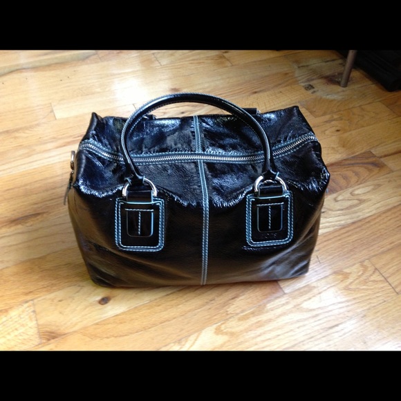 TODS BLACK PATENT LEATHER BOX SATCHEL - Picture 9 of 12